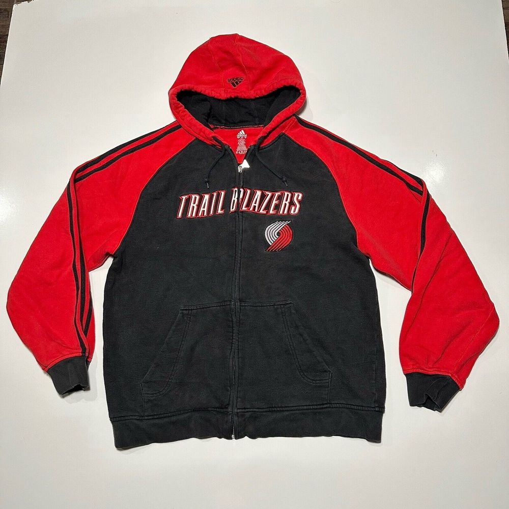 Adidas Trail Blazers Full Zip Hooded Jacket Men Large Red Black Vintage Y2K